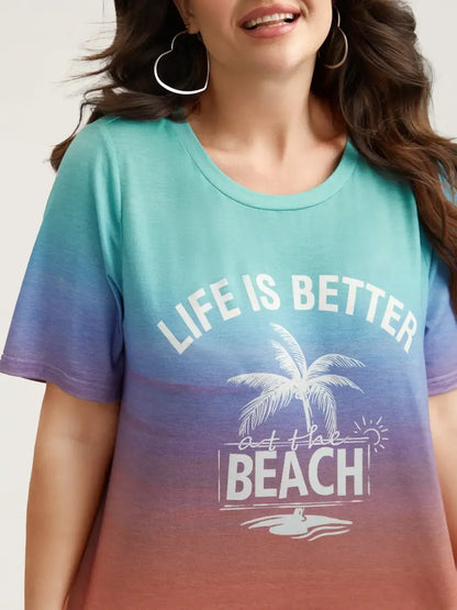 Gradient Beach Print Fitted T-Shirt