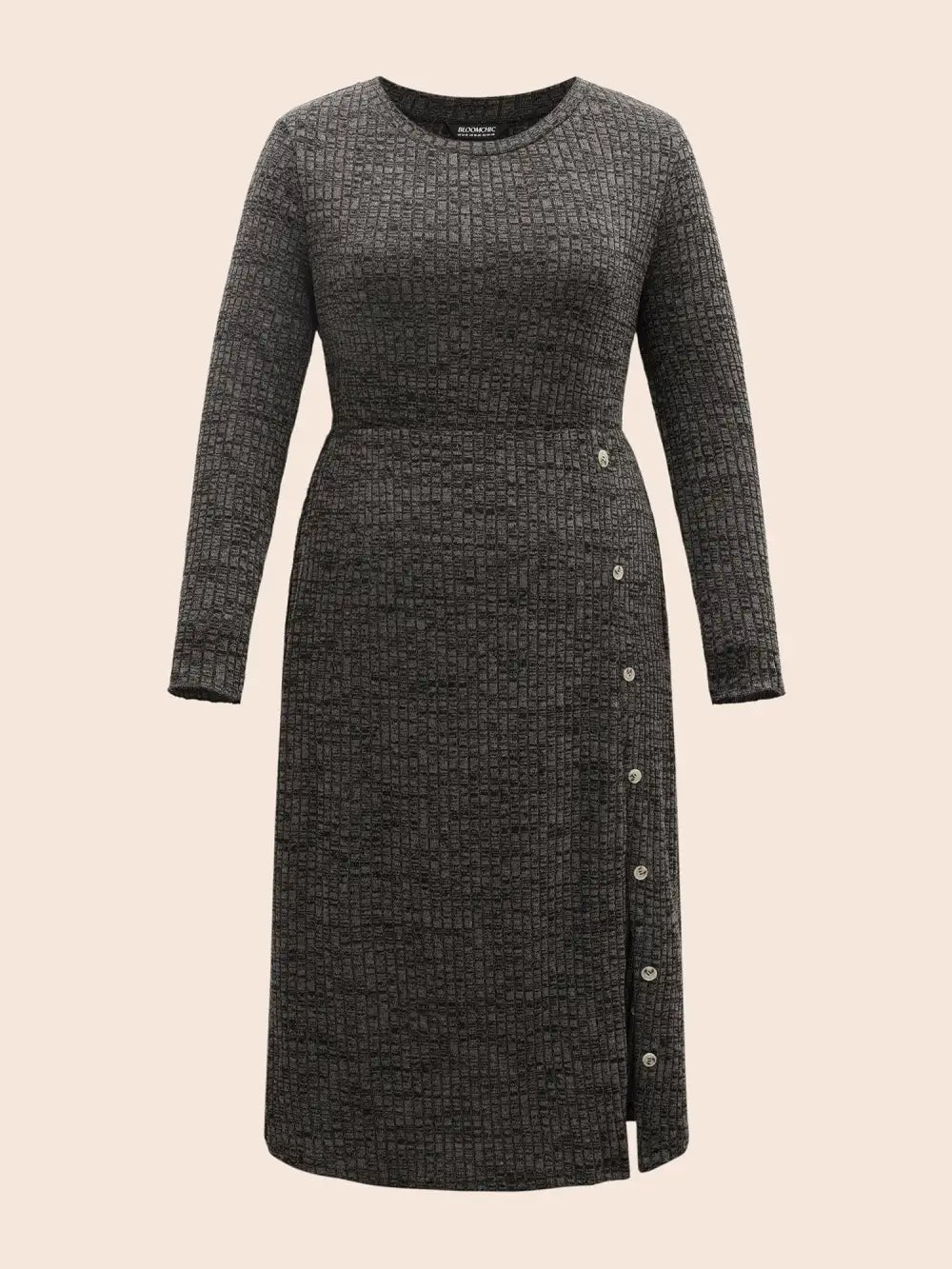 Crew Neck Button Detail Split Hem Dress