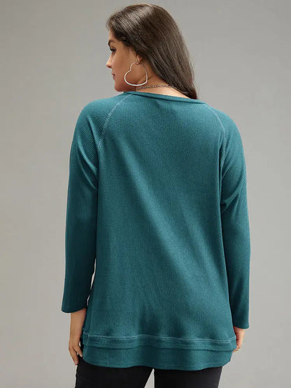 Plain Textured Stitch Raglan Sleeve Sweatshirt