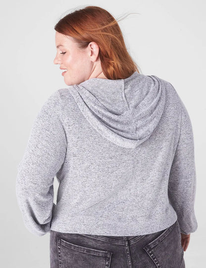 Relaxed Long-Blouson-Sleeve Hoodie Crop Top
