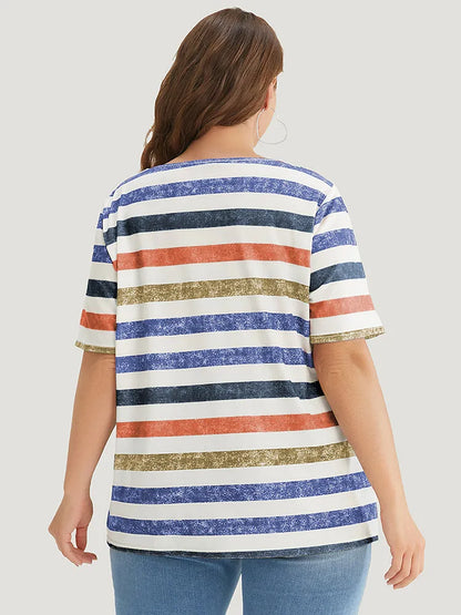 Striped Contrast V Neck T-shirt