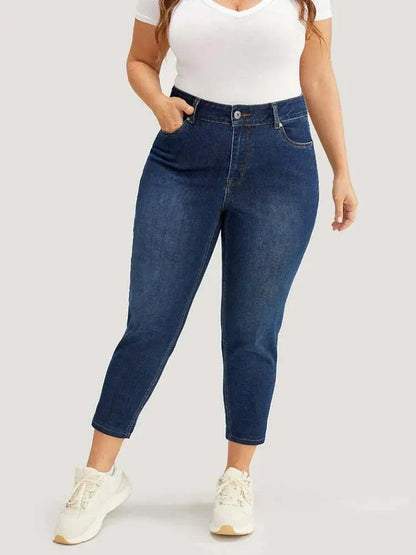 5 Packs-Very Stretchy High Rise Dark Wash Cropped Jeans