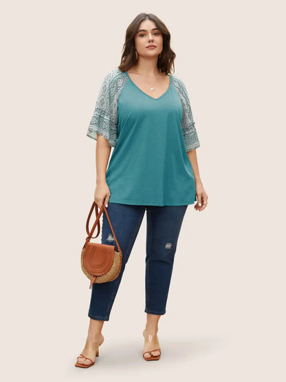 Boho Print Patchwork Raglan Sleeve T-Shirt