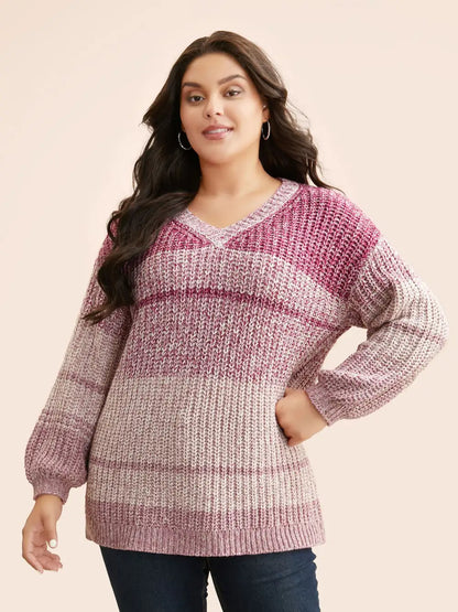 Colorblock Contrast Puff Sleeve Pullover