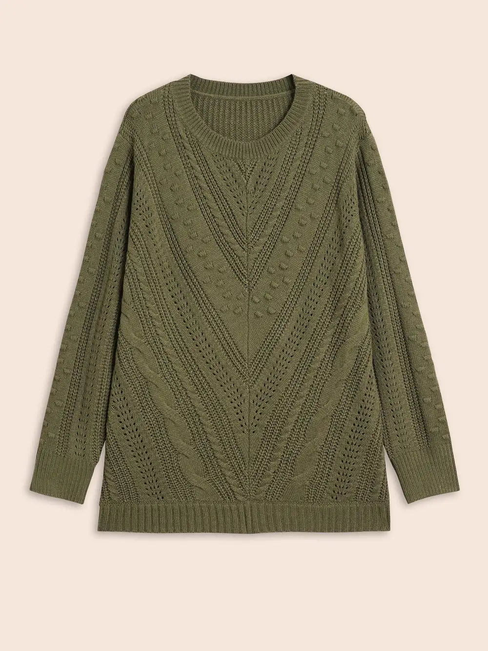 Solid Round Neck Cable Knit Pullover