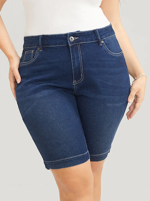 Very Stretchy High Rise Dark Wash Denim Shorts