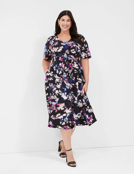 Lena V-Neck Level-Hem Midi Dress