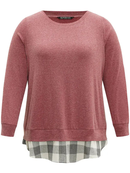 Heather Plaid Patchwork Crew Neck T-Shirt
