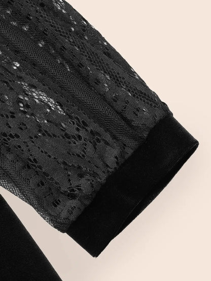 Lace Patchwork Velvet Raglan Sleeve Blouse