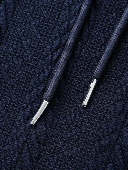 Solid Cable Knit Hooded Drawstring Sweatshirt