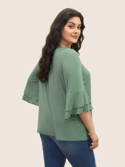 Supersoft Essentials Ruffle Layered Sleeve Pleated T-Shirt