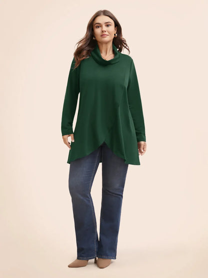 Plain Wrap Hem Turtleneck Sweatshirt