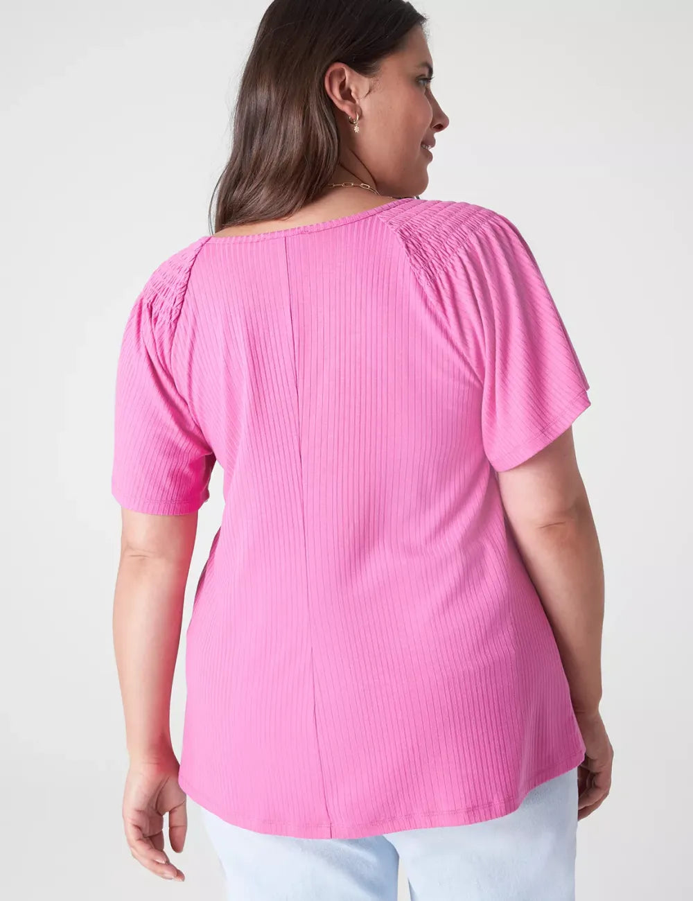 Flutter-Sleeve Smocked Rib Tee