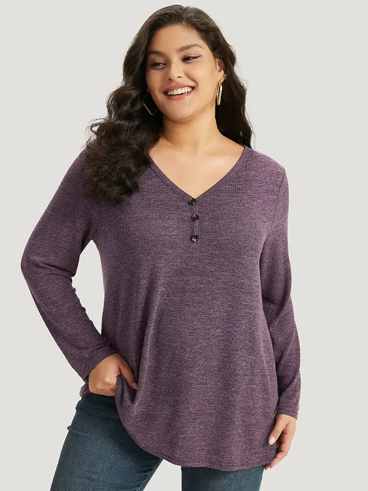 Heather Button Up Long Sleeve T-Shirt