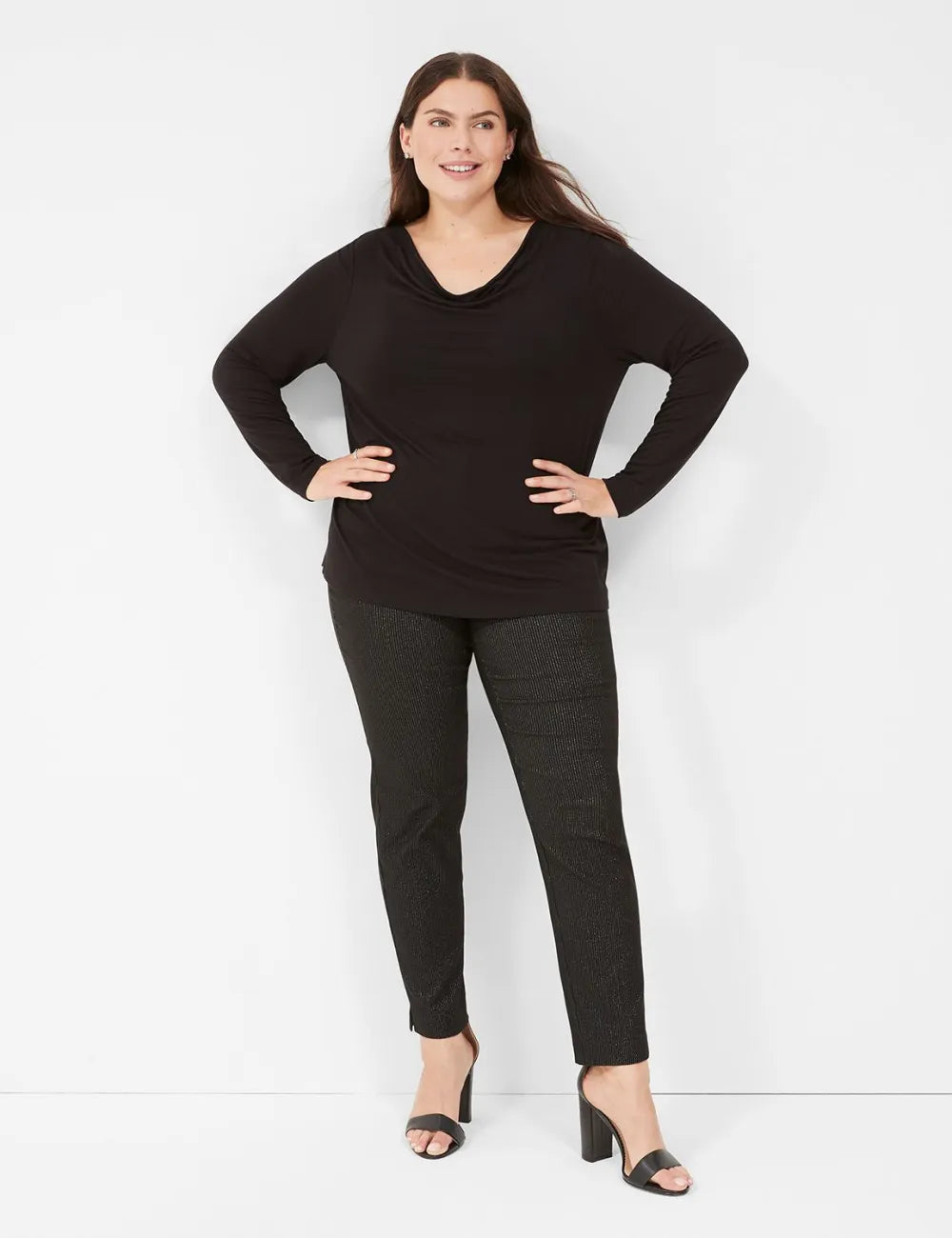 Long-Sleeve Drape-Neck Top