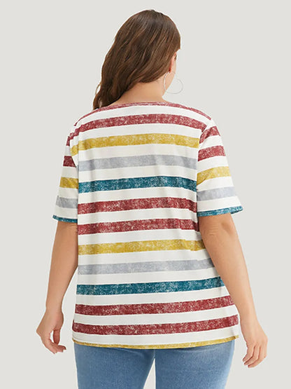 Striped Contrast V Neck T-shirt