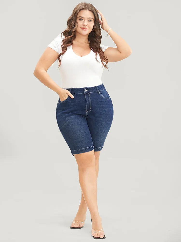 Very Stretchy High Rise Dark Wash Denim Shorts