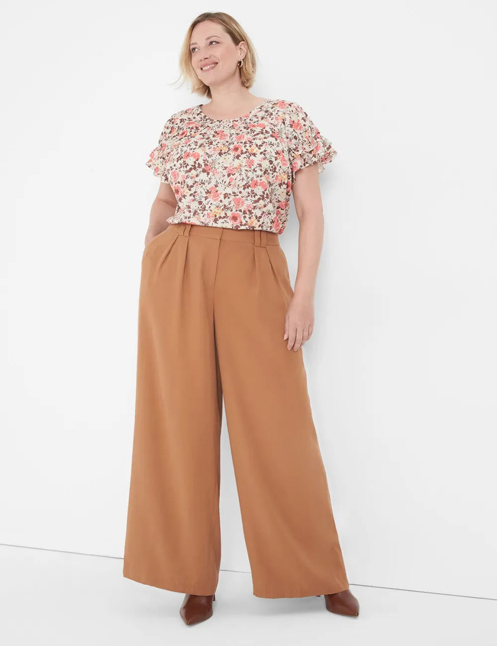 Flutter-Sleeve Crew-Neck Top