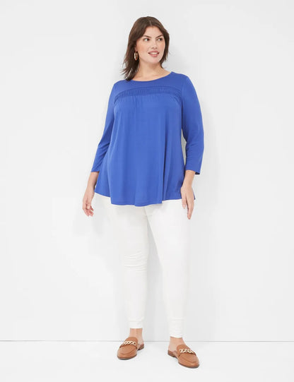 Swing 3/4-Sleeve Smocked Yoke Top