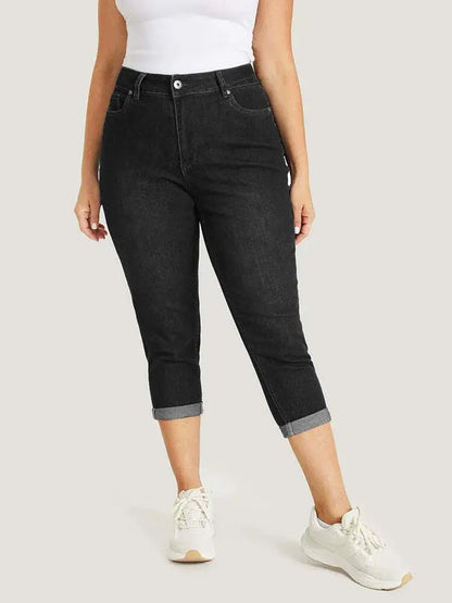 5 Packs-Very Stretchy High Rise Dark Wash Cropped Jeans