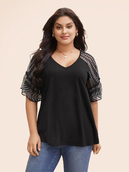 Boho Print Patchwork Raglan Sleeve T-Shirt