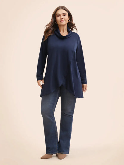 Plain Wrap Hem Turtleneck Sweatshirt