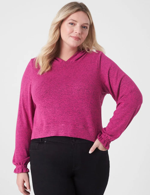 Relaxed Long-Blouson-Sleeve Hoodie Crop Top