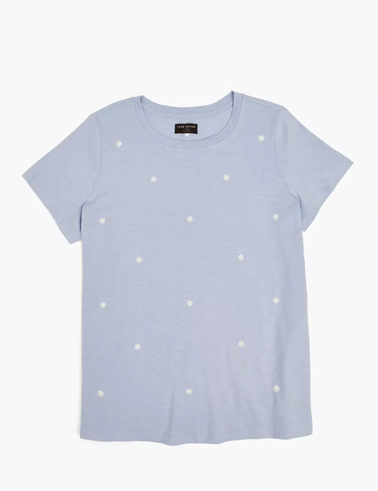 Modern Crew-Neck Daisy Embroidery Graphic Tee