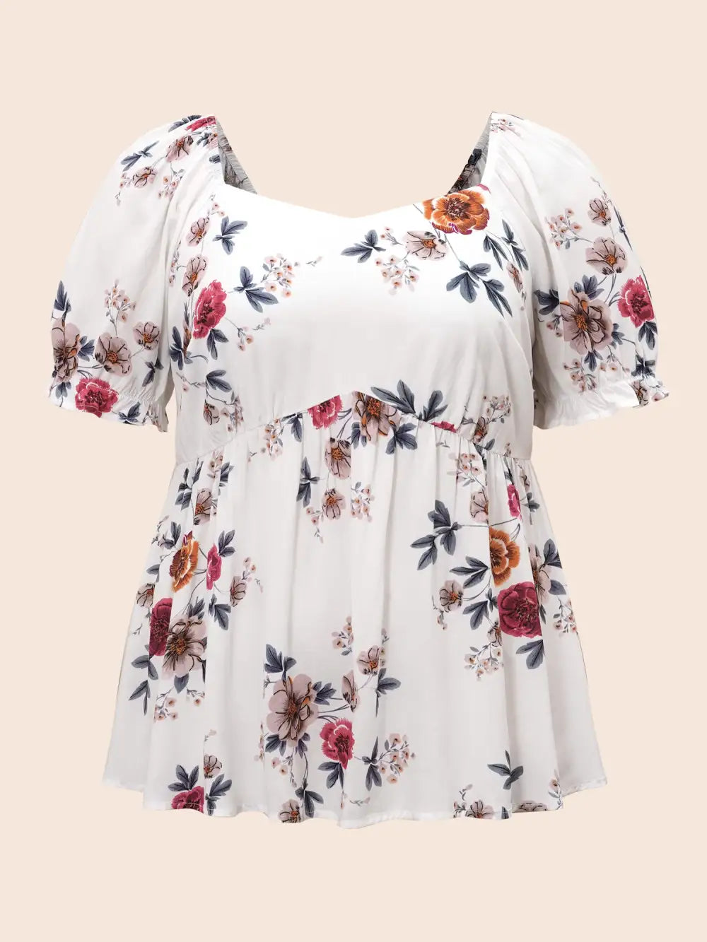Floral Print Square Neck Gathered Puff Sleeve Blouse
