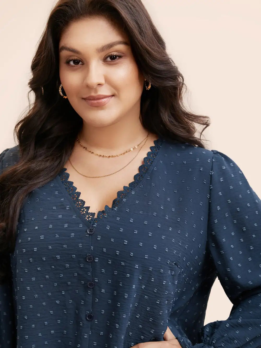 Textured Lace Trim Patchwork Ruffles Blouse