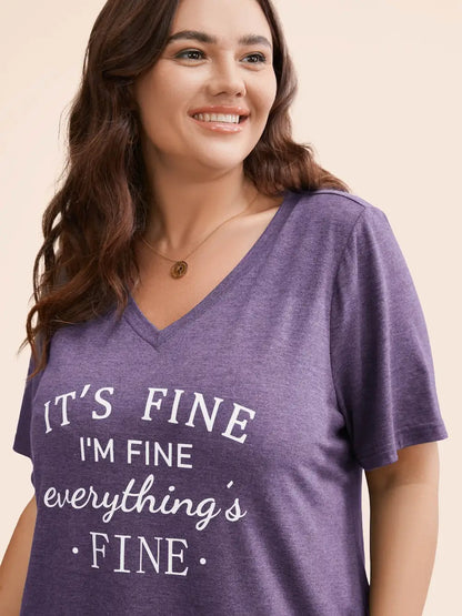 Letter Print V Neck T-Shirt