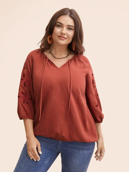 Broderie Anglaise Gathered Tie Knot Blouse