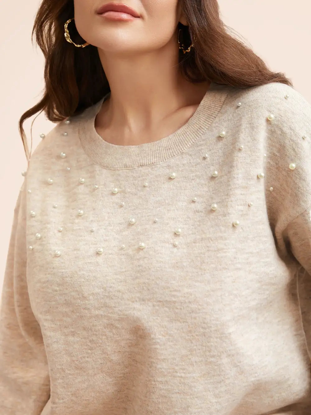 Round Neck Pearl Beaded Pullover