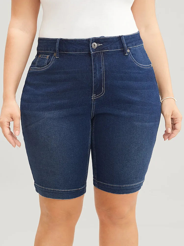 Very Stretchy High Rise Dark Wash Denim Shorts