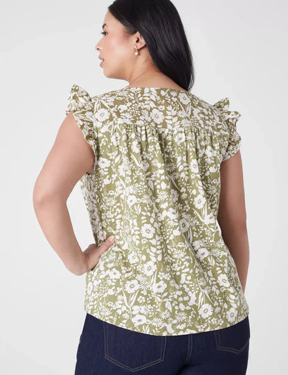 Woven & Knit Trim-Detail Top