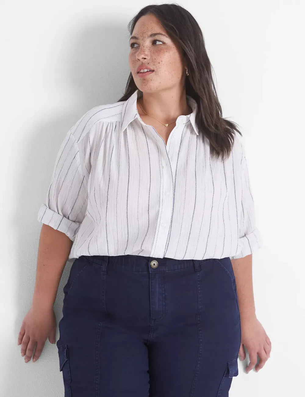Relaxed Crop Button-Down Shirt
