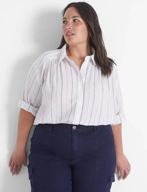 Relaxed Crop Button-Down Shirt