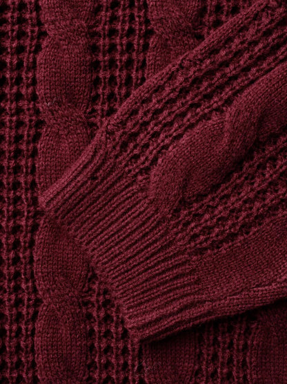Turtleneck Cable Knit Curved Hem Pullover