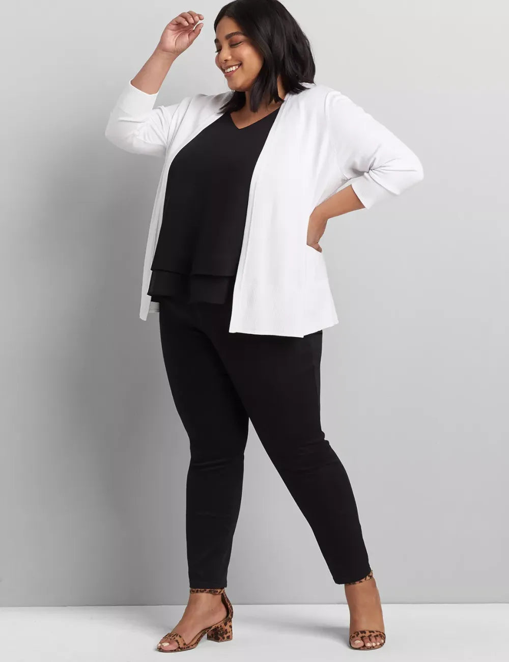 3/4-Sleeve Open-Front Cardigan
