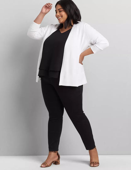 3/4-Sleeve Open-Front Cardigan