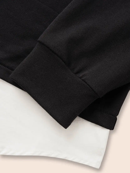2-In-1 Shirt Collar Contrast Patchwork Sweatshirt