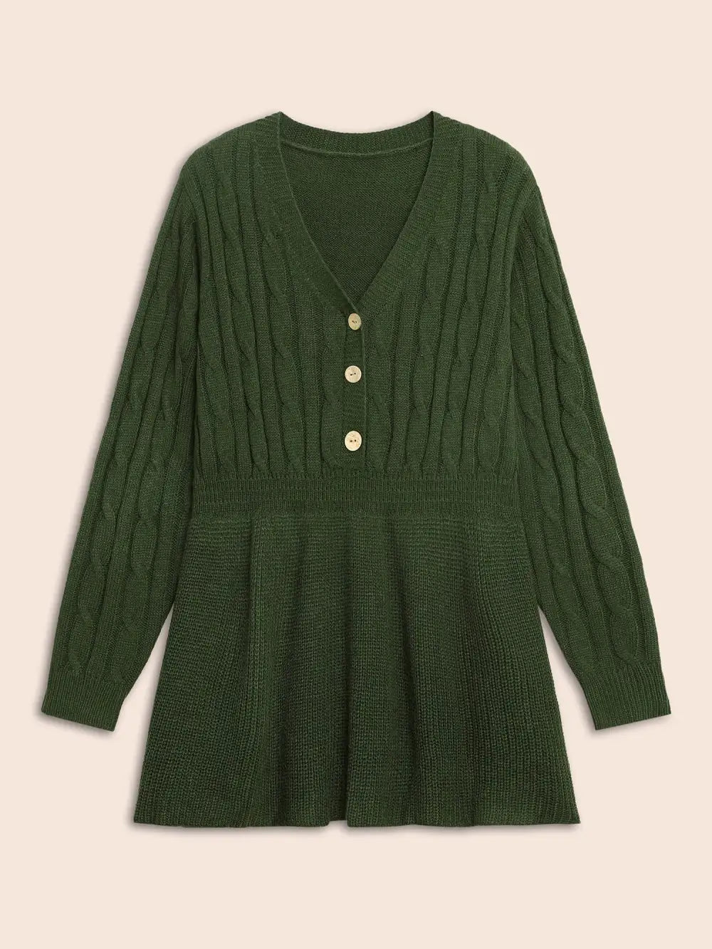 Texture Cable Knit Button Detail Pullover