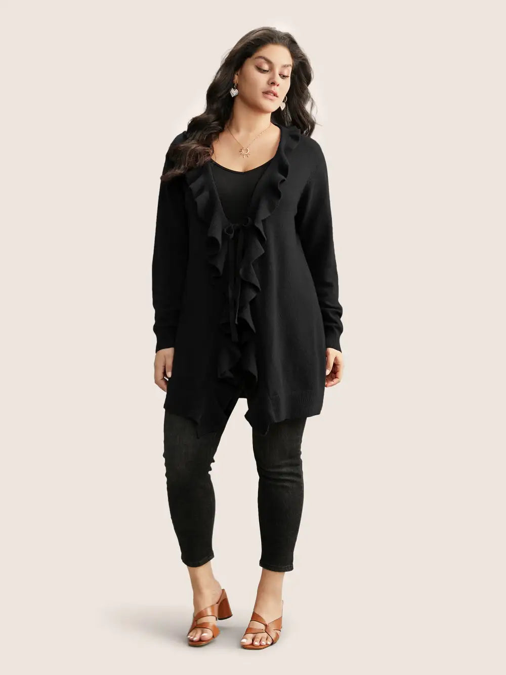 Supersoft Essentials Solid Ruffle Trim Ties Cardigan