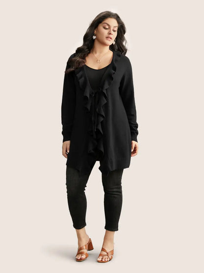 Supersoft Essentials Solid Ruffle Trim Ties Cardigan