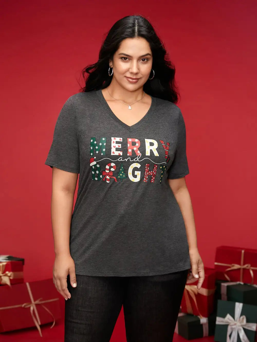 Merry & Bright Slogan Slim-Fit Tee