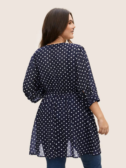 Chiffon Polka Dot Button Detail Blouse