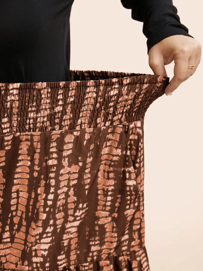 Geometric Shirred Ruffle Layered Hem Skirt
