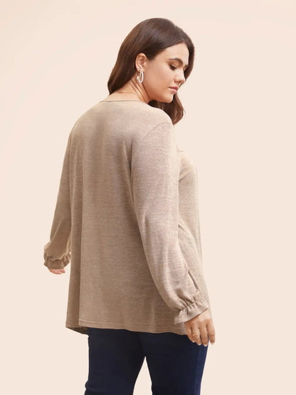 Round Neck Heather Pleated T-Shirt