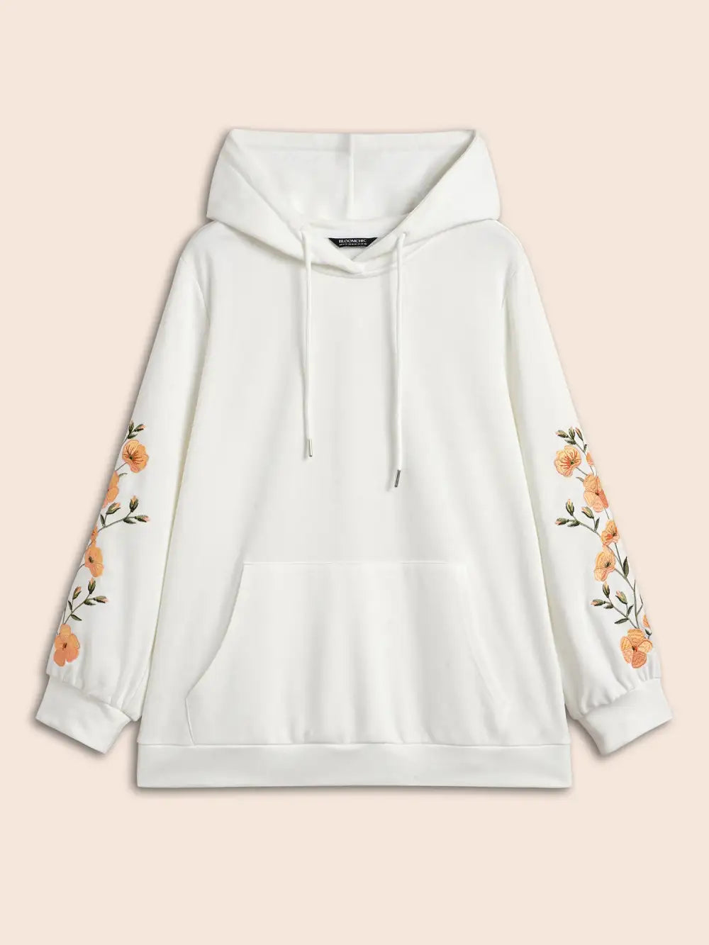 Floral Embroidered Hooded Drawstring Sweatshirt