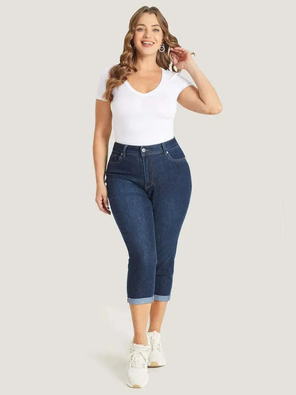 5 Packs-Very Stretchy High Rise Dark Wash Cropped Jeans